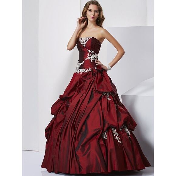 Burgandy Ball Gown Sweetheart Beading Long Taffeta Quinceanera Dress size Medium - Picture 1 of 16